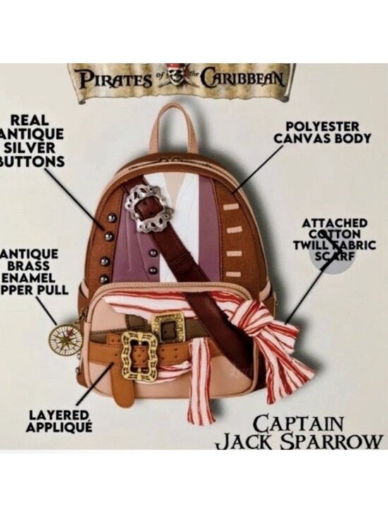 Loungefly Jack Sparrow Pirates of the Caribbean Cosplay Mini Backpack NWT main image 4